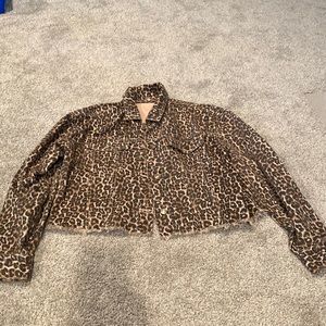 Like New Free People Leopard Print Denim Jacket